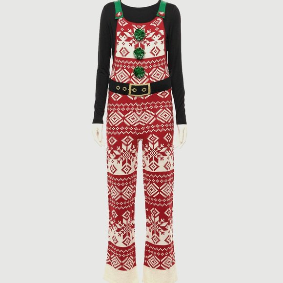 Ugly Christmas Sweater Overalls NWT - Picture 1 of 2